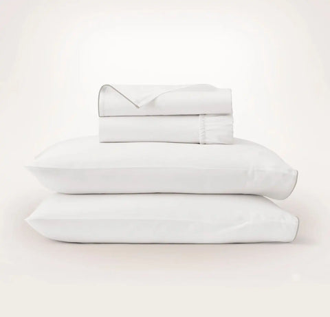 Signature Embellished Sheet Set White/Pewter Piped Edge