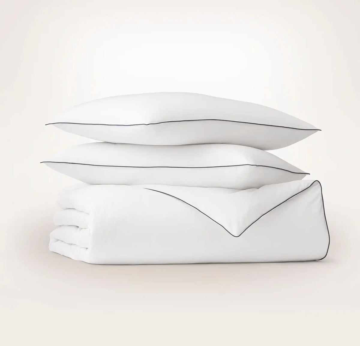 Signature Embellished Duvet Set White/Coastal Navy Piped Edge